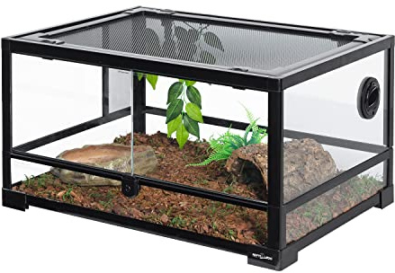 REPTI ZOO Full Glass 20 Gallon Reptile Tank, Front Opening Reptile Terrarium 24 x 18x 12, Double Hinged Opening Doors & Top Screen Ventilation Escape Proof Lid