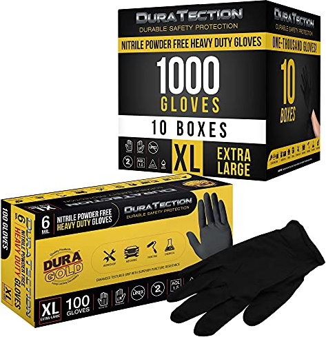 Dura-Gold HD Black Nitrile Disposable Gloves, Box of 100, Size Medium, 6 Mil - Latex Free, Powder Free, Textured Grip, Food Safe, Medium (Pack of 100)