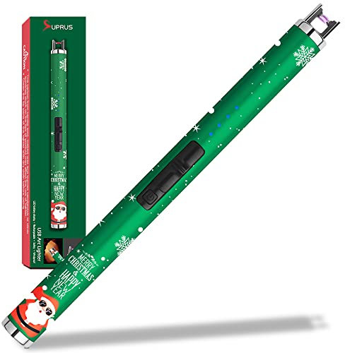 SUPRUS Accenditore elettrico per candele USB con indicatore di batteria a LED migliorato, interruttore di sicurezza, ricaricabile al plasma senza fiamma, antivento, dimensioni tascabili per candele,