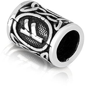 NKlaus 925 Sterling Silber Bartperle - Futhark FEHU Haarperle Silver Bartschmuck 2161