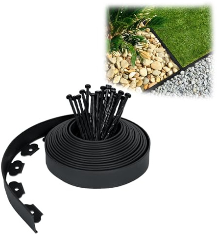 HENGMEI Gräskant, plast, 10 m, flexibel, rabattkant, rotspärrsystem, rabattinfattning, blomrabatt, inramning med 30 fästspikar, svart