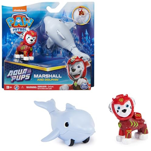 Paw Patrol, Aqua Pups - Hero Pups Actionfiguren-Set mit 1 Marshall Welpenfigur und 1 Delfin Figur, Spielzeug geeignet für Kinder ab 3 Jahren