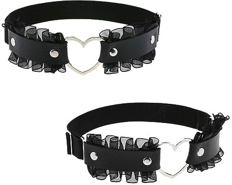 ANYUANKW 2 Stück Spitze Herz Oberschenkel Strumpfband Oberschenkel Ring Herz Harness Verstellbare Leder Punk Bein Strumpfbänder für Frauen Mädchen