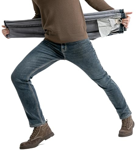 ziilay Termojeans, smal passform, termobyxor, snöbyxor, fodrade vinterbyxor, vinterjeans med fleece, 1213r blågrå (fleece), 34W x 34L