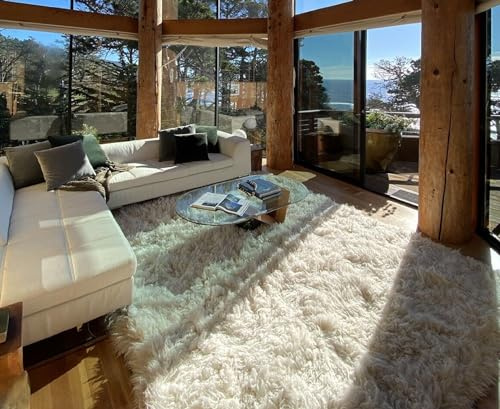 Stylish Ultra Plush 7x10 Greek Flokati Rug. Long 4” Organic Wool Pile. Large Organic Wool Area Rug.