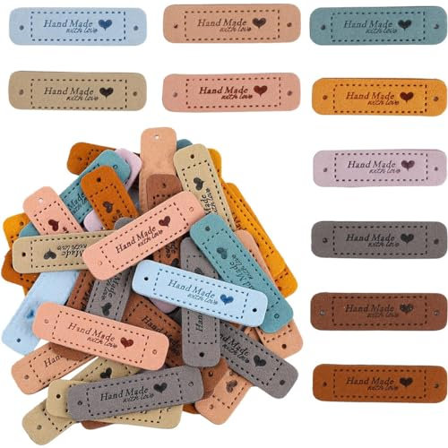 60 Handmade Labels aus Wildleder mit Löchern, in 10 Farben. Ideal für DIY Projekte wie Jeans, Taschen und Hüte in Handarbeit verfeinern. Perfekt zum Stricken und Häkeln von Handwerksprojekten.