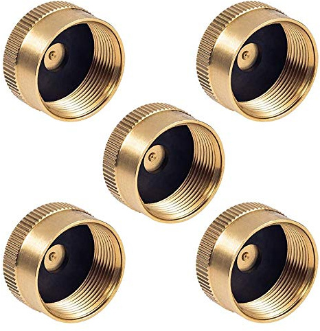 MARKELL 5 Pieces Solid Brass Refill Cap 1 LB Propane Bottle Cap Gas Tank Cylinder Sealed Cap Protect Cap for Outdoor Stove