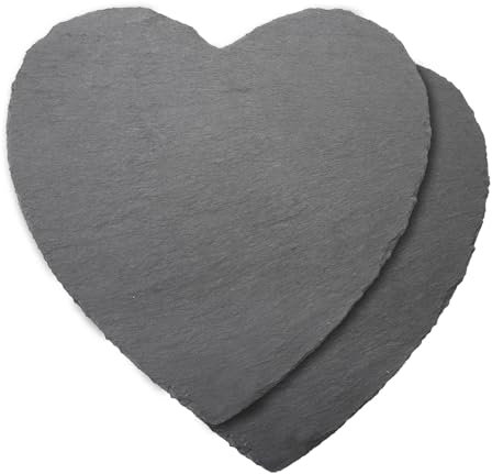 TNSLAND 2 piezas Losas de Pizarra, Posavasos de Pizarra, Pizarra para Etiquetar, Losa de Piedra Losa de Pizarra 20x20 cm, Platos para Pizarra Plato, Corazones de Pizarra para Buffet de Sushi Queso