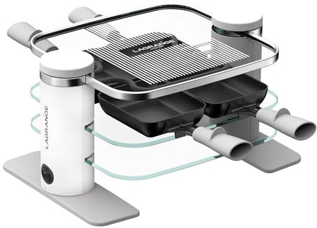 LAGRANGE Appareil à raclette 4 personnes, 500 W, Plateaux verre, plateau supérieur démontable pour nettoyage simplifié, Repose poêlons intégré, Design épuré, Bouton marche/arrêt, 079401