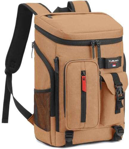 TUGUAN Mochila Nevera Isotérmica 30 litros Mochila Termica Antifugas, Ligera, para el Trabajo, Portátil, Bolsa Térmica con Compartimento para Picnic, Camping, Playa, Marrón