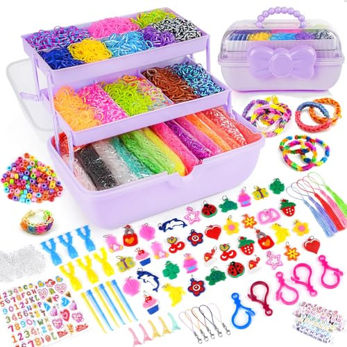 Sanlebi 15000+ Stück Loom Bänder Set XXL Koffer - 32 Farben Gummi Armbänder Selber Machen Jungs Kinder Basteln Bracelet Making Kit mit 3 Schichten Aufbewahrungsbox Geschenk