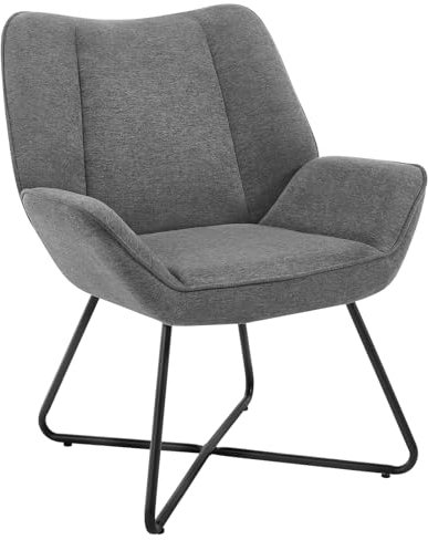 WOLTU Sessel Wohnzimmer, Schlafzimmer, Lounges, mit Metallrahmen, gepolstert, aus Leinen, modern, bequem, bis 150 kg, 71 x 85 x 70 cm (B x H x T), Dunkelgrau