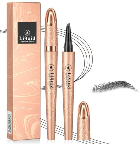 Microblading Eyebrow Pencils, Magic Eyebrow Pencil with 4 Micro Fork Tips, Waterproof Eyebrow Pencil, Effortlessly Creates Natural Looking Brows (13# Grey)