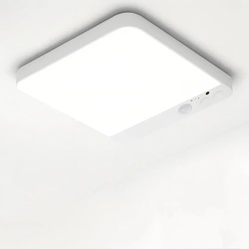 Recargable Lámpara de techo con Sensor de Movimiento, Lámparas sin cables Dimmbar, Plafon sin corriente para pasillo Baño Garaje Sótano Interior, 3 temperaturas de color, Mando a distancia, Tiempo