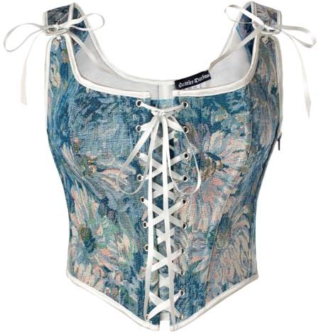 SCARLET DARKNESS Ladies Vintage Victorian Corsets for Women Overbust Bustier Square Neck Vintage Elegant Vest Renaissance Floral Corset Tops Blue Note Mum 12