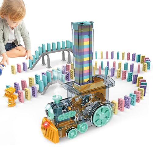 Dominoset för barn, dominospel, automatisk kortlansering och exakt Domino fallande i leksaker | set med elektriska leksaker Domino Train, leksaker för förskola, Dominomaskin,