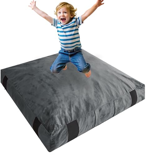 Crash Pad for Kids Sensory Room Equipment, Anti-slip Sensory Crash Mat, Shredded Foam Sensory Crash Pad for Autistic Kids Gift, Soft Washable Cover, Gift for Children and Adults, 4 x 4 Ft, Dark Gray