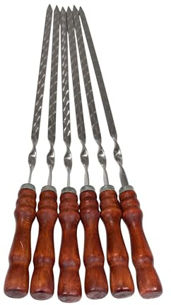 GOROCH Set di 6 spiedini in acciaio inox, 62 cm, con manico in legno, antiruggine e stabile, riutilizzabili, per barbecue a carbonella, kebab, verdure e carne