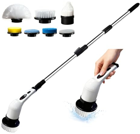 Cordless Electric Spin Scrubber, IPX7 Waterproof Power Scrubber with 9 Replaceable Brush Heads, Rechargeable Bathroom Cleaning Brush for Tile, Grout, Shower, Corners, Crevices