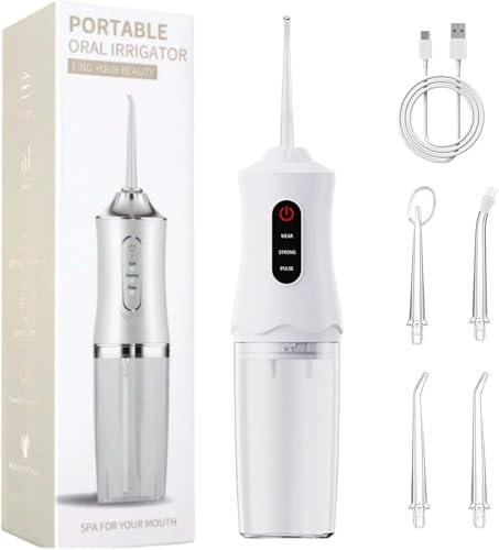 Idropulsore Dentale Portatile Pulizia Denti Rimuovi Tartaro,Ricaricabile compatto bianco