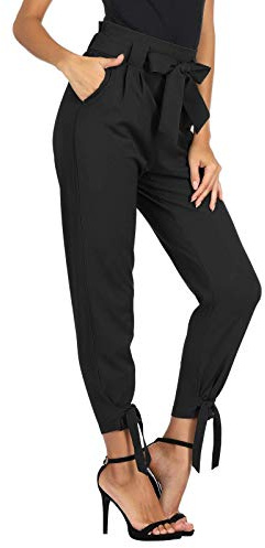 GRACE KARIN Womens Casual Pencil Pants High Waisted Bow-Knot Cropped Paperbag Pants with Pockets Black S