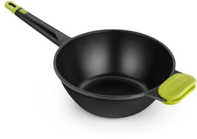 Bra Foodie Cast Aluminium Non Stick Wok - 28cm. 100% Recycled Wok Pan with Ergonomic Handle & Silicone Grips. Suitable for Induction & Other Heat Sources.