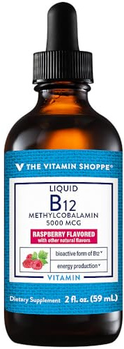 The Vitamin Shoppe Liquid B12 Methylcobalamin 1000 MCG - Energy Production | Raspberry Flavor Drops | 2 oz | Fast Absorption