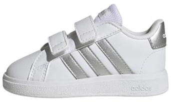 adidas Unisex Baby Grand Court Lifestyle Hook and Loop Shoes, White / Matte Silver / Matte Silver, 26 EU