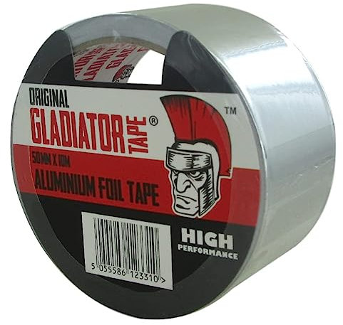 PACKnSELL (6 Pack) Gladiator® Aluminium Tape (50mm x 10m) | Highly Adhesive Aluminium Foil Tape, Insulation Tape For Insulating And Sealing Ducts | Heat Resistant | Silver