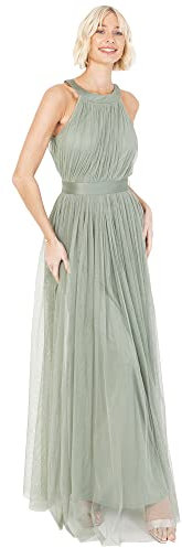 Anaya with Love Damen Ladies Maxi Dress Women Halter Neck Long Sleeveless with Belt A Line Evening Gown Ball Prom Wedding Guest Bridesmaid Kleid, Forest Green, 40