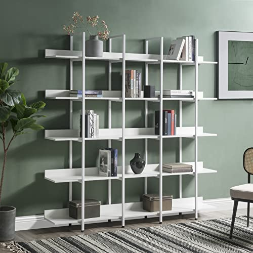 Harper & Bright Designs 5-Tier Bookcase, Industrial Style Bookshelf with Metal Frame and MDF Board, Large Etagere Bookshelves with Open Display Shelves for Living Room Bedroom Home Office, White