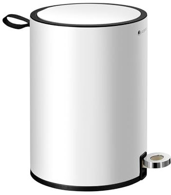 Juskys poubelle pour cosmétiques de 3 litres - poubelle à en acier pédale pour salle de bains - petite, inodore, inoxydable- fermeture amortie avec couvercle - seau, poubelle de salle de bains, blanc