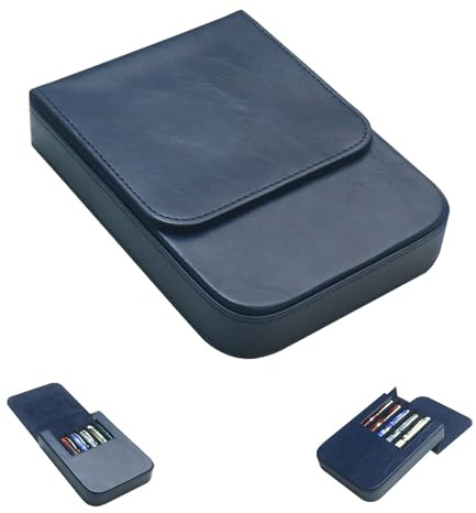 MIVLXLX Leather 6 Fountain Pen/Pencil Tray Case, Handmade, Magnetic Closure with Drawer Design, Gift Choice for Man/Woman/Office, 6 Slots（blue）