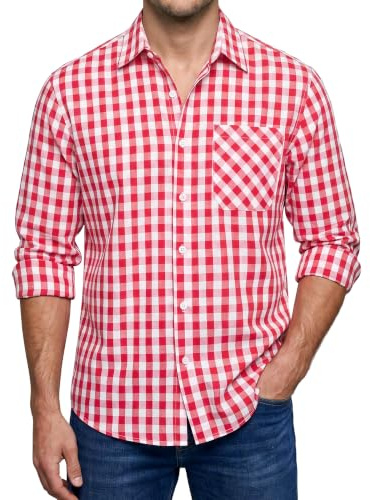 Enlision Men's Classic Checked Shirt Long Sleeve Button Down Plaid Tartan Lumberjack Shirt for Men UK S-6XL