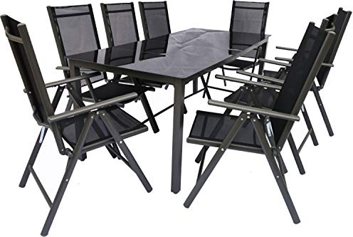 VCM Conjunto de 9 Piezas de Muebles de jardín de Aluminio de Vidrio jardín Conjunto de Asientos Grupo de Comedor Grupo de Mesa sillas 190 SW Antracita