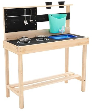 TP Toys Little Chef Mud Kitchen - FSC Certified Timber Outdoor Play Kitchen with Stainless Steel Pots, Pans, and Chalkboard, Ideal for Children Aged 3+, Includes Water and Wash Tub for Creative Play