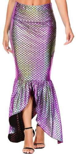 Mermaid Skirt for Women Halloween Fish Scale Costume Elastic Waisted Maxi Tial Skirts S