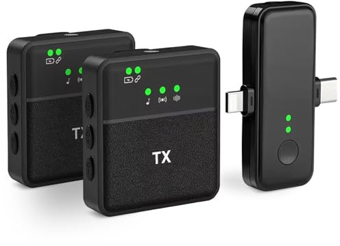 VOVIGGOL 2 Pack Wireless Lavalier Microphone for iPhone iPad/Android Phones/Camera, Plug&Play Lapel Wireless Mic for Video Recording YouTube, Live Stream, TikTok, Vloggers, Interview