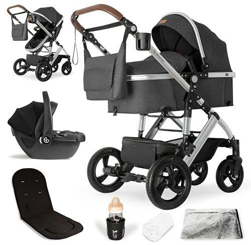 Bergsteiger Nizza 3 in 1 Kinderwagen, Kombikinderwagen Komplettset, Auto-Babyschale, Babywanne & Buggy Sportsitz inklusive, Isofix Station optional