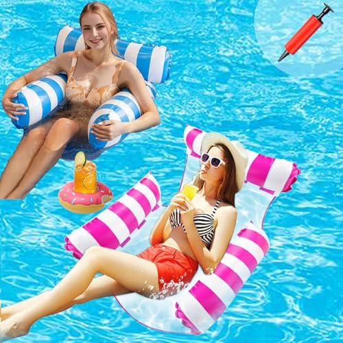 Amaca Gonfiabile 2 Pezzi Sedia Galleggiante per Piscina Amaca Gonfiabile Mare 4 in 1 Amaca Galleggiante per Piscina Materassino Mare Materassino Gonfiabile Mare Piscina con Pompa ad Aria Portatile