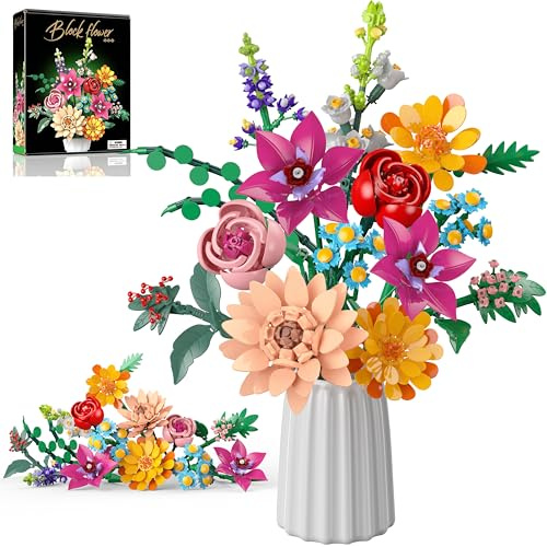 MONOFUN Kit de Construction de Bouquet de Fleurs, 887 Pcs Éternelles avec Flowers Roses, Cadeau Romantique ou Déco Durable Idéal pour Femmes, Enfants 6+, Adultes Noël, Anniversaires, Saint-Valentin