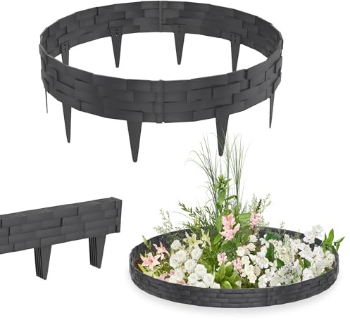 YRHome Bordo per aiuole in plastica, 20 m, effetto pietra, bordo per aiuole da giardino, bordo flessibile per palizzata – antracite
