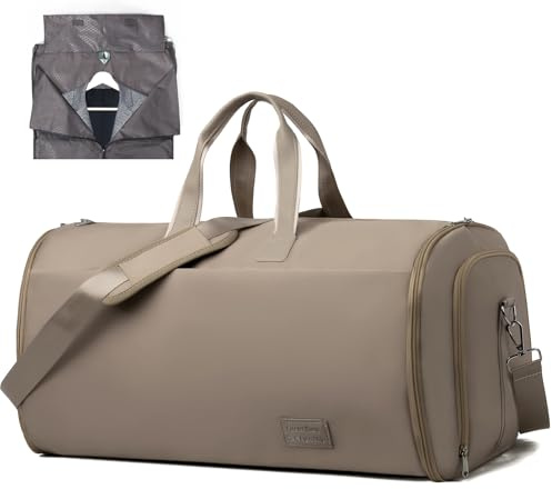 Outplea 47L Borsa da Viaggio Pieghevole Uomo Donna, Borsa Porta Abiti Grande con Scomparto per Scarpe, Borse Sportivo Multitasche con Tracolla per Fine Settimana, Cachi