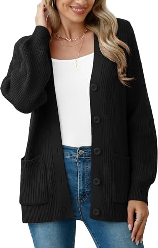 YGJIEGENG Cardigans for Women UK, Chunky, Casual, Knit Lightweight Sweater | V Neck, Button Down, Soft, Loose, Ladies Cardigan with Pockets, Open Front, Long Sleeve Coat, Fall Winter Sweater