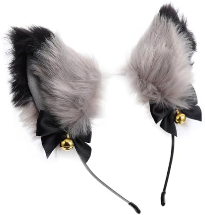 VILLFUL Diadema para Mujer con Orejas de Animal de Tela y Hierro, Campanas Doradas, Cómoda y Creativa para Accesorios de Cabello en Fiestas de Halloween y Navidad