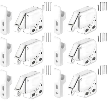 6 Pièces Serrure D'Armoire à Ressort, Fermeture Porte Placard Portable, Loqueteau Acier à Ressort Automatique et Rouleau Loqueteaux à Ressort pour Armoires Penderies Plupart Meubles Facile à Installer