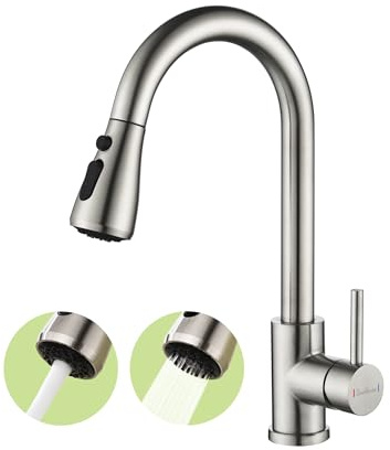 Baollansa Kitchen Tap,Kitchen Mixer Taps with Pull Out Sprayer, Kitchen Taps Swivel Spout with 2 Modes Spray,Kitchen Sink Taps 360°Rotatable (Brushed)