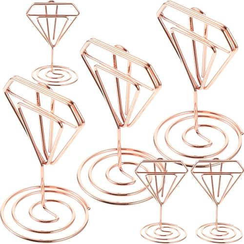 VANZACK Portafoto da Tavolo Portacarte per Numeri dei Tavoli 6 Pezzi in Filo Metallico Color Oro Rosa Base Stabile Porta Segnaposto Piccolo per Matrimoni e Feste Porta Biglietti e