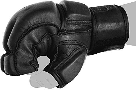 Legend MMA Handschuhe professionelle hochwertige Qualität echtes Leder Boxhandschuhe Sandsack Training Grappling Sparring Kickbox Freefight Kampfsport BJJ Gloves FOX-FIGHT schwarz, L