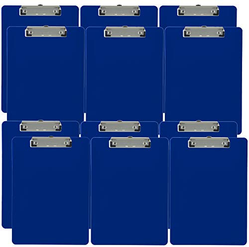 Trade Quest Plastic Clipboard Opaque Color Letter Size Low Profile Clip (Pack of 12) (Blue)